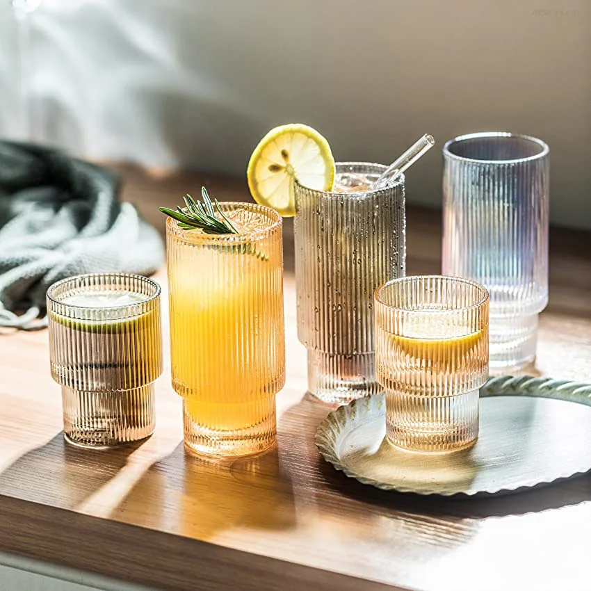 Glass Cups Vintage Glassware Origami Style Cocktail Glasses Color Glass Cup Bar Beverages Ribbed Stripe Ice Coffee Cup Drinkware, Transparent clear
Glass Cups Vintage Glassware Origami Style Cocktail Glasses Color Glass Cup Bar Beverages Ribbed Stripe Ice Coffee Cup Drinkware, Transparent clear