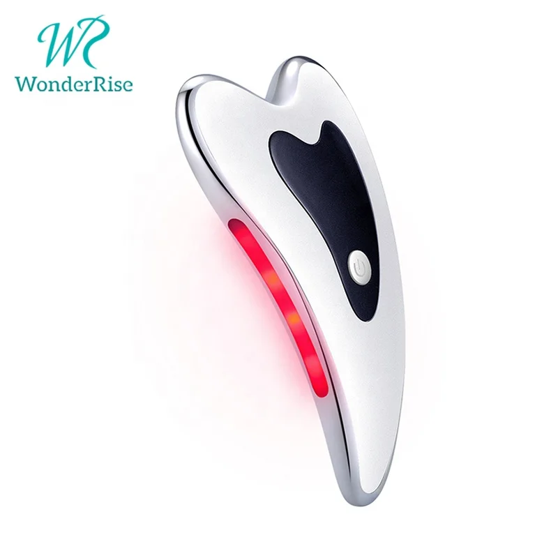 

LED Red Blue Light Therapy Vibration Heating Body Face Electric Gua Sha Massager Scraping Board, White