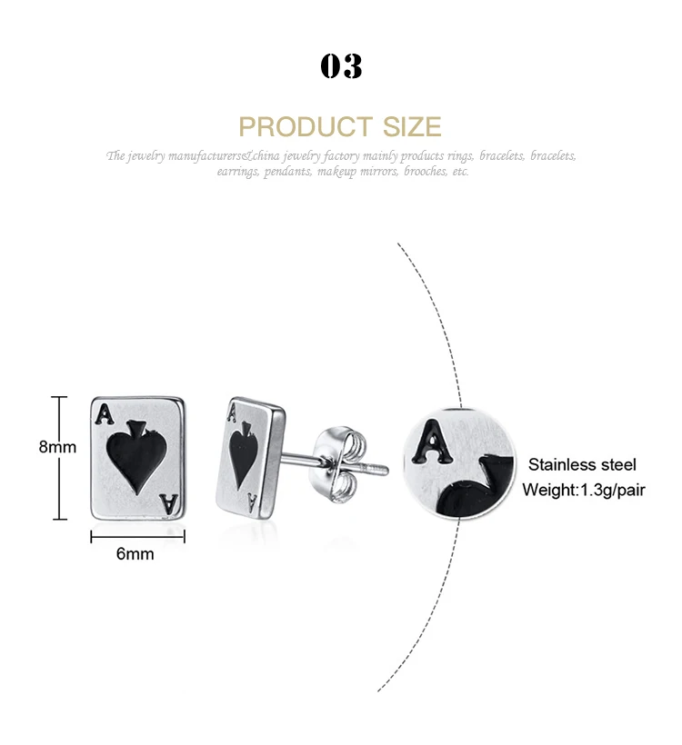 New design Stainless steel stud earrings with A of Spades pattern ES-250
