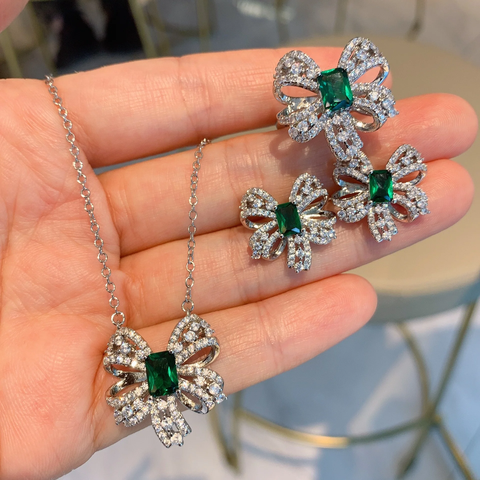 Luxury Pendant Necklace Ring Earrings for Women Bowknot Wedding Party Jewelry Sets Gift, Customized color
Luxury Pendant Necklace Ring Earrings for Women Bowknot Wedding Party Jewelry Sets Gift, Customized color