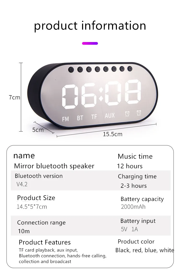 2019 promotional Christmas gift Tablet alarm clock mirror bluetooth speaker with bluetooth version 5.0 - ANKUX.COM