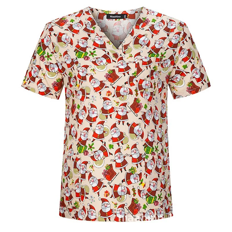 Medical Scrub Top Hospital Nurse Uniform Christmas Cartoon Print Half Sleeve V Neck Medical Uniform, Picture show
Medical Scrub Top Hospital Nurse Uniform Christmas Cartoon Print Half Sleeve V Neck Medical Uniform, Picture show