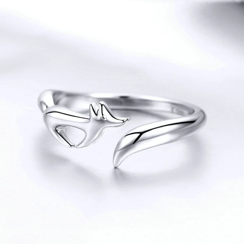 women initial rings little cute animal open design sterling silver 925 adjustable women fox ring