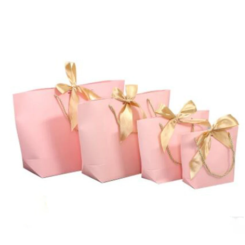Custom luxury gift paper bags packaging with logo paper gift bags with ribbon satin