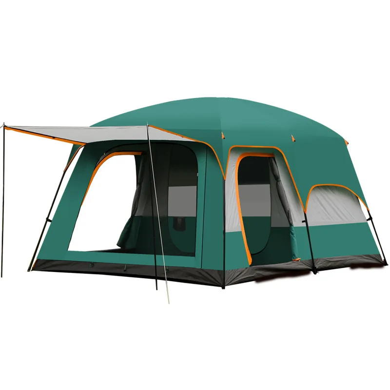 

Camping Waterproof Double Layer Big Extra Large Tent 12 Person 2 Rooms Family Cabin Tents, Blue, ink green, orange, brown