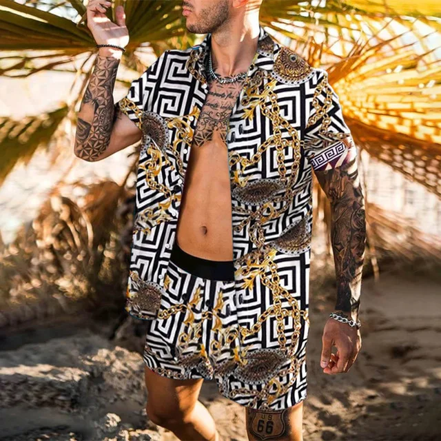 New Arrival Men Summer Beach Shirt Wear jogging suit for men two piece short set Printed Short Sleeve Shirts And Shorts Set, 3 colors
New Arrival Men Summer Beach Shirt Wear jogging suit for men two piece short set Printed Short Sleeve Shirts And Shorts Set, 3 colors