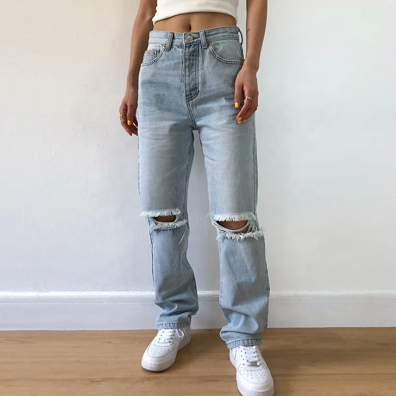 Women Ripped Holes Jean Pants Ins Hot Fashion Loose Fit Trousers Casual Straight Tube Baggy Mom Jeans, Light blue
Women Ripped Holes Jean Pants Ins Hot Fashion Loose Fit Trousers Casual Straight Tube Baggy Mom Jeans, Light blue