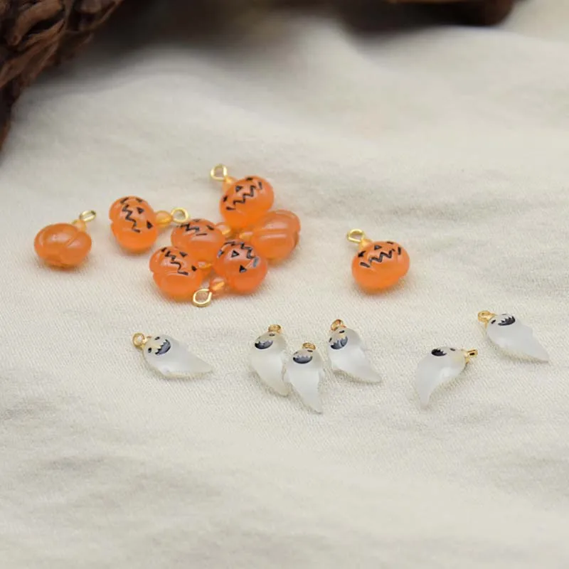 

2021 Halloween spooky little ghost pumpkin Resin Necklace Earring Pendant DIY Transparent earring jewelry accessories, As pictures