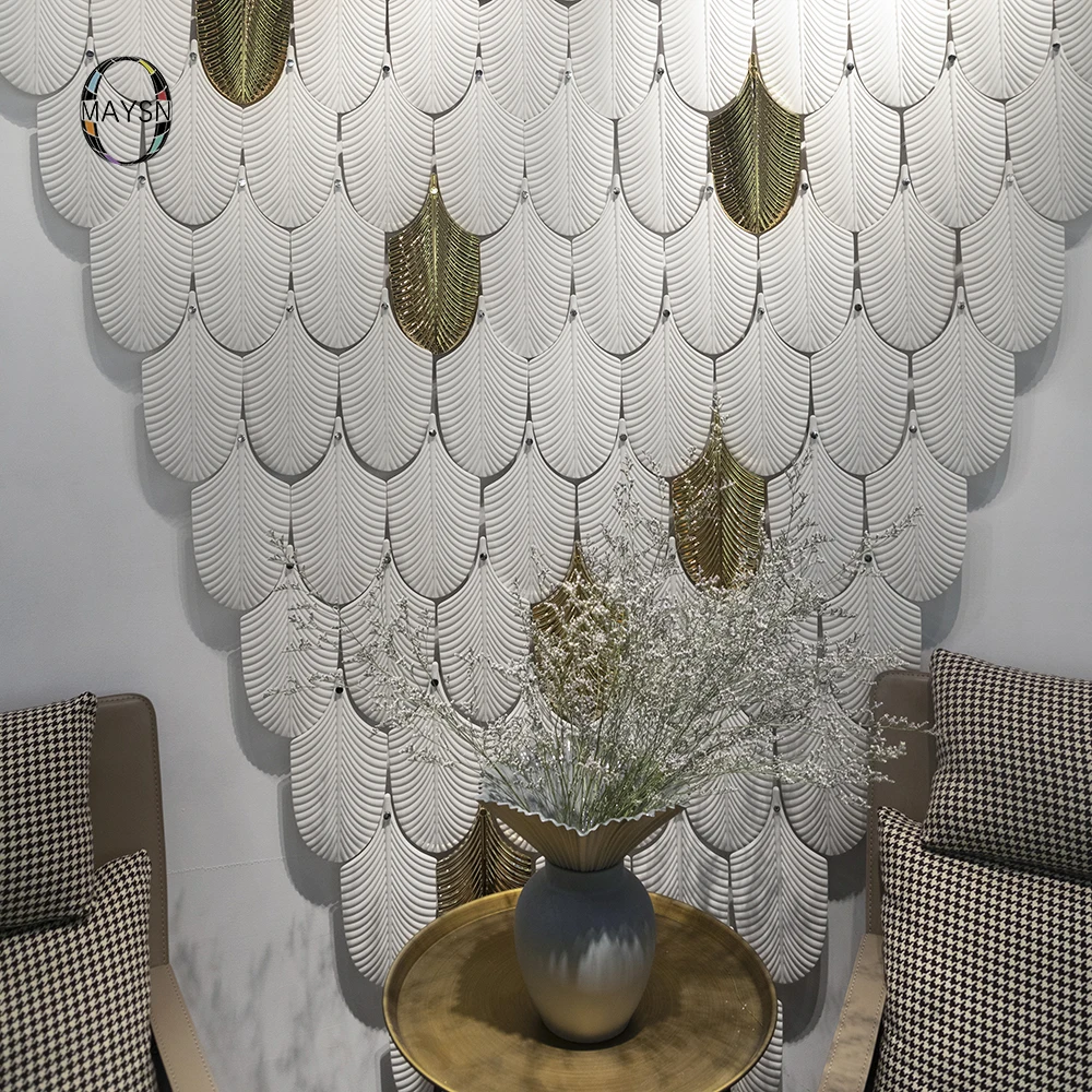 Gold luxury modern white porcelain leaf shape hanging ceramic wall art decor medallion other home decor accessories, White/gold
Gold luxury modern white porcelain leaf shape hanging ceramic wall art decor medallion other home decor accessories, White/gold