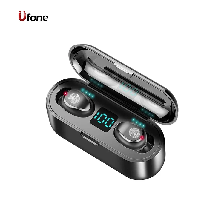 Ufone True Wireless Earbuds Lcd Digital Electric Display Headphones Headset F9 TWS, White black 
Ufone True Wireless Earbuds Lcd Digital Electric Display Headphones Headset F9 TWS, White black