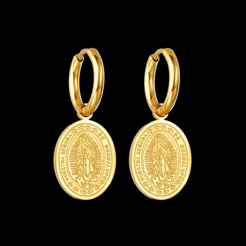 Personalized Creative custom vintage geometric round earring Virgin Mary Coin Gold Plated Stainless Steel Earrings
Personalized Creative custom vintage geometric round earring Virgin Mary Coin Gold Plated Stainless Steel Earrings