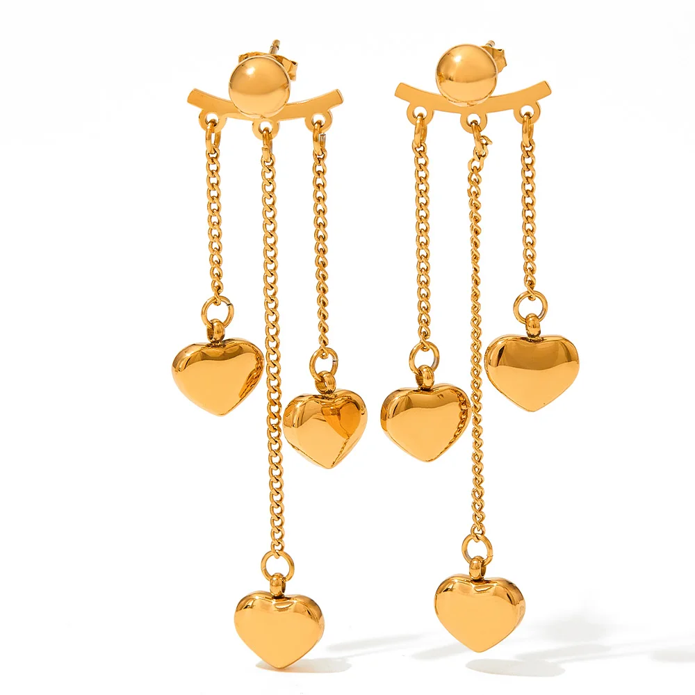 Gold Plated Waterproof Stainless Steel Jewelry Tassel Three Love Heart Pendant Earrings For Women
Gold Plated Waterproof Stainless Steel Jewelry Tassel Three Love Heart Pendant Earrings For Women