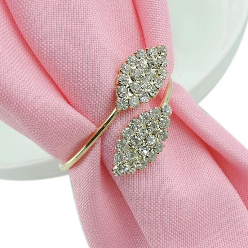 Silver Leaf Shape Napkin Rings Metal Napkin Holder Ring with Diamond Wedding Catering Decoration Party Table Set
Silver Leaf Shape Napkin Rings Metal Napkin Holder Ring with Diamond Wedding Catering Decoration Party Table Set