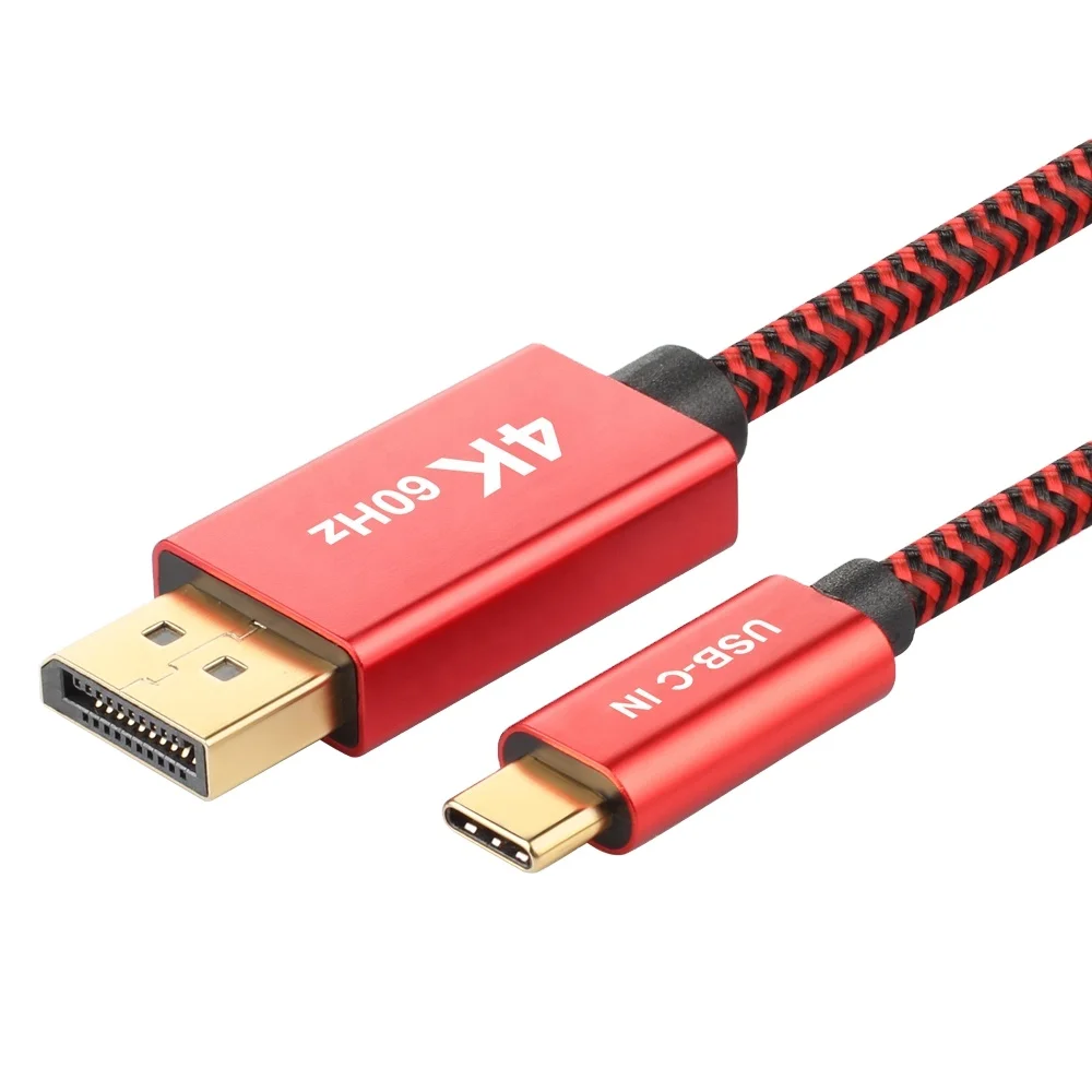 

1.8m Gold Plated Braided 4K 60Hz Usb Type C USB-C to Displayport Dp Adapter Cable Kable Cord For Laptop Mobile Phone, Red