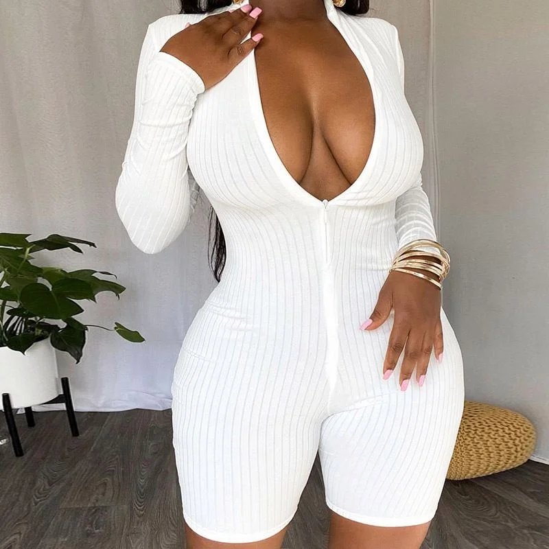 Basic Style Women All White Shorts Romper V Neck Long Sleeve Girl Zipper Short Pants Jumpsuit
Basic Style Women All White Shorts Romper V Neck Long Sleeve Girl Zipper Short Pants Jumpsuit