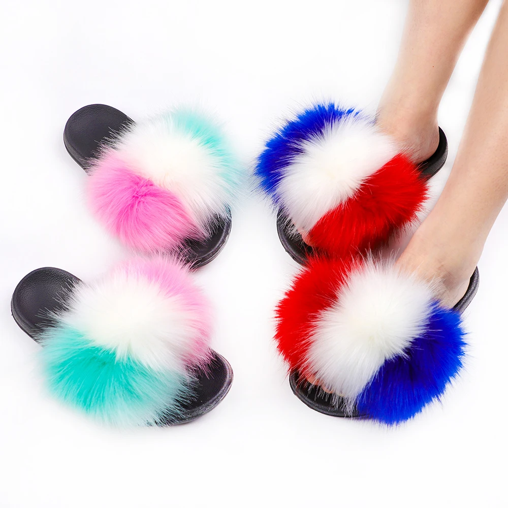 Simulated pink fox fur slippers for women ball sandals European and American fashion soft fur flat bottom furry warm sandals, Customized color
Simulated pink fox fur slippers for women ball sandals European and American fashion soft fur flat bottom furry warm sandals, Customized color