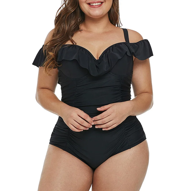 High Quality Wholesale Fashion Black Ruched Ruffle Plus Size One Piece Swimsuit, Customized
High Quality Wholesale Fashion Black Ruched Ruffle Plus Size One Piece Swimsuit, Customized