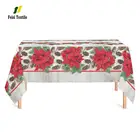 Zhuji manufacturer poinsettia flower pine ornament Botanical Christmas Herringbone Print dining table cloth for decor