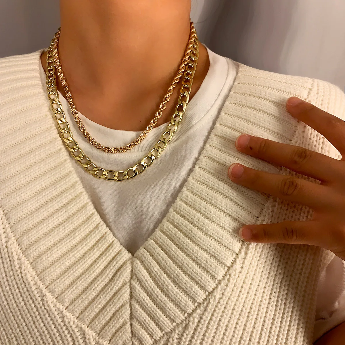 Punk Real Gold Plated Multi Layer Thick Link Chain Punk Necklace Double Layer Twist Chain Choker Necklace, Picture color
Punk Real Gold Plated Multi Layer Thick Link Chain Punk Necklace Double Layer Twist Chain Choker Necklace, Picture color