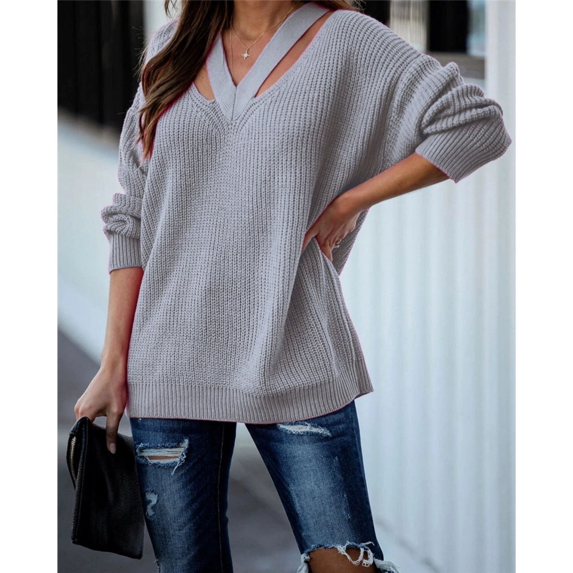 Free Shipping T587 V Neck Oversize Loose Casual Women Pullovers Sweaters Boho Holiday fall sweater fLong Sleeve Solid Jumper Top
Free Shipping T587 V Neck Oversize Loose Casual Women Pullovers Sweaters Boho Holiday fall sweater fLong Sleeve Solid Jumper Top