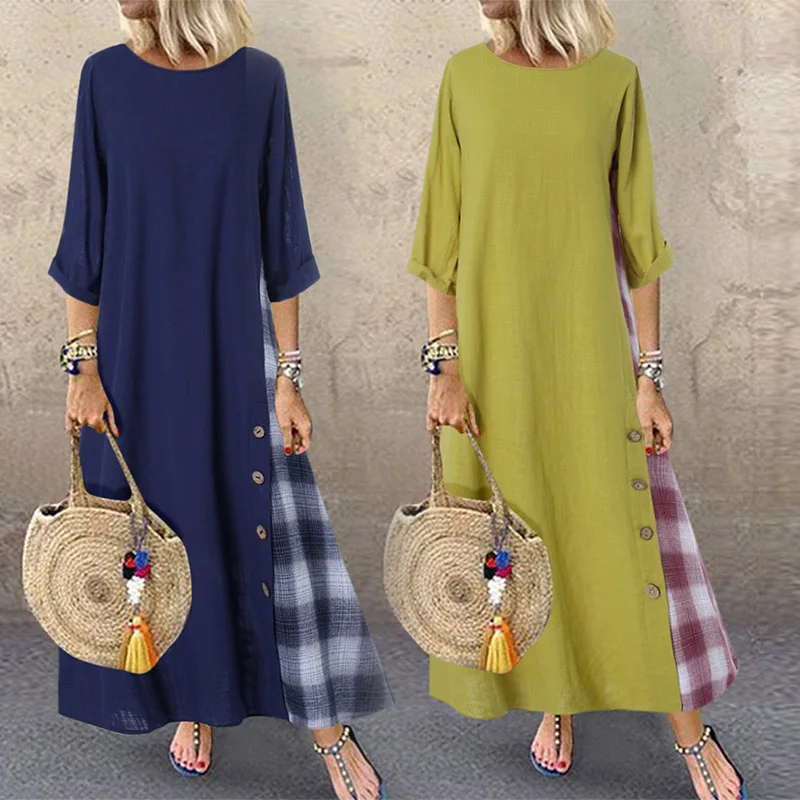 Checks Patchwork Sundress 2019 Women Casual Sleeveless Dress Summer Vintage Cotton Party Long Shirt Dresses Femme Robe, As the pictures shown
Checks Patchwork Sundress 2019 Women Casual Sleeveless Dress Summer Vintage Cotton Party Long Shirt Dresses Femme Robe, As the pictures shown