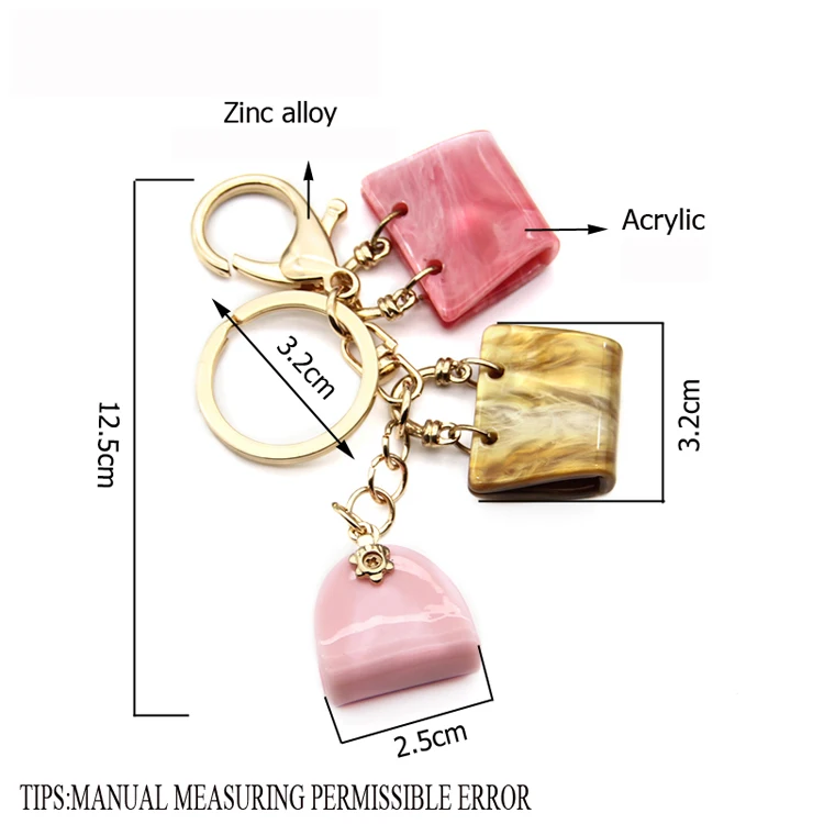 2020 wholesale Bag style acrylic keychain for women mottled pattern key chain