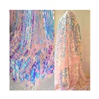 2020 new arrivals polyester organza reversible mesh dress lace sequin fabric for dress