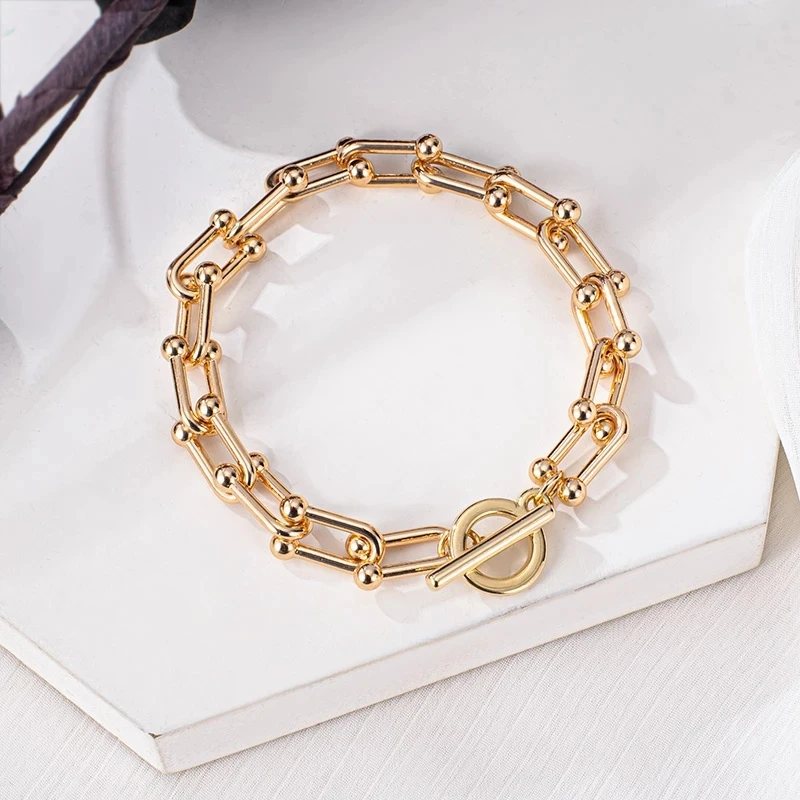 High Quality Punk Gold Plated Link Chain Bracelet U Clasp Circle Chain Bracelet for Women, Multi
High Quality Punk Gold Plated Link Chain Bracelet U Clasp Circle Chain Bracelet for Women, Multi