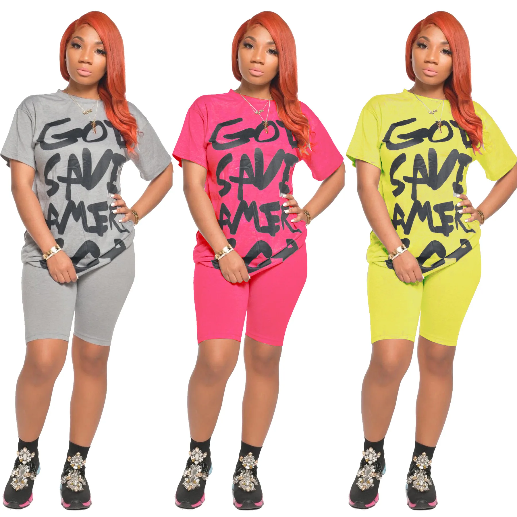 GOD SAVE AMER ICD Words Print Cotton Tops High Waist Biker Shorts Pants 2020 Womens Workout Outwear Tracksuit Outfit Casual Set, Pink, yellow, grey
GOD SAVE AMER ICD Words Print Cotton Tops High Waist Biker Shorts Pants 2020 Womens Workout Outwear Tracksuit Outfit Casual Set, Pink, yellow, grey