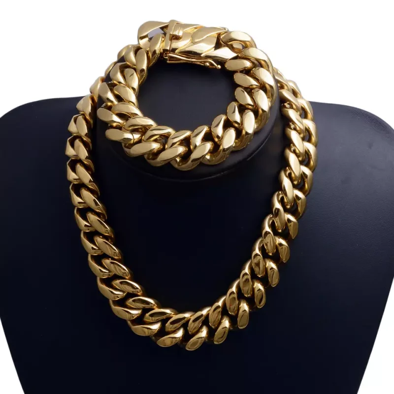 Stainless Steel Thick 22mm Round Cuban Chain Choker 18K Gold Luxury Mens Miami Cuban Link Chain Necklace Bracelet Set Bracelet
Stainless Steel Thick 22mm Round Cuban Chain Choker 18K Gold Luxury Mens Miami Cuban Link Chain Necklace Bracelet Set Bracelet