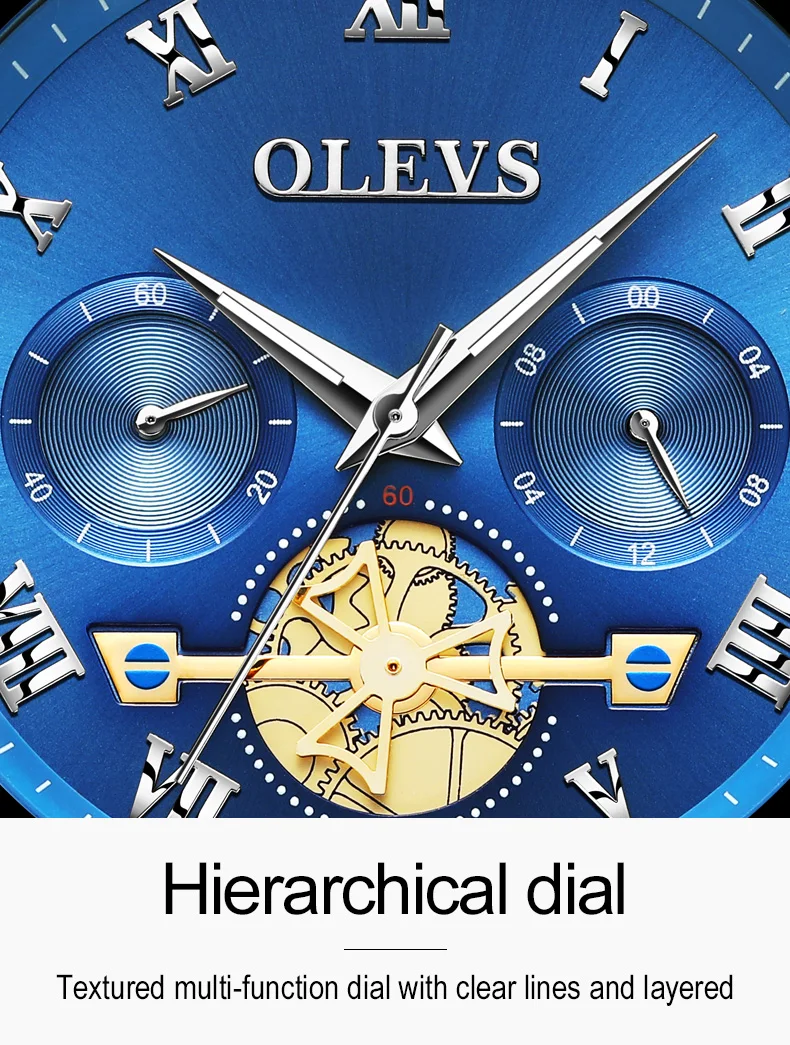 OLEVS Brand Wrist watch Real Three-Eye Fashion Business Sports Style Timing Quartz Core Stainless steel waterproof Men's Watches