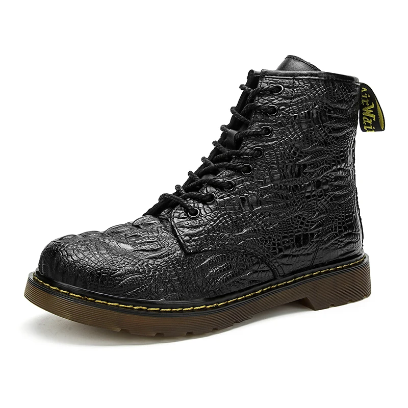 

Wholesale Autumn Winter New Large Size British Leather Boot High-top Martin Boot Crocodile Pattern Men's Boot, Black