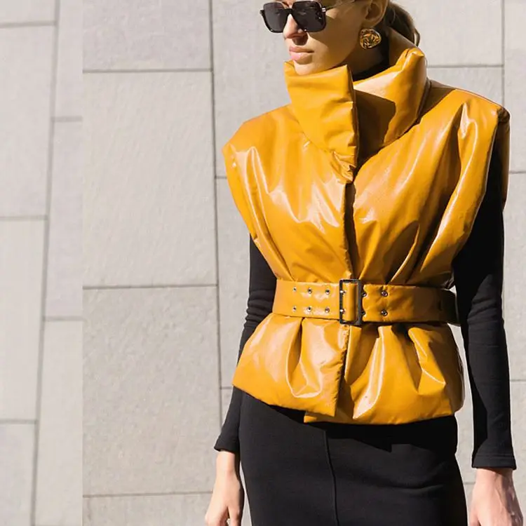 Simple Solid Color Stand Collar Belted Ladies Coats Sleeveless Fahsion Clothes -, Yellow
Simple Solid Color Stand Collar Belted Ladies Coats Sleeveless Fahsion Clothes -, Yellow