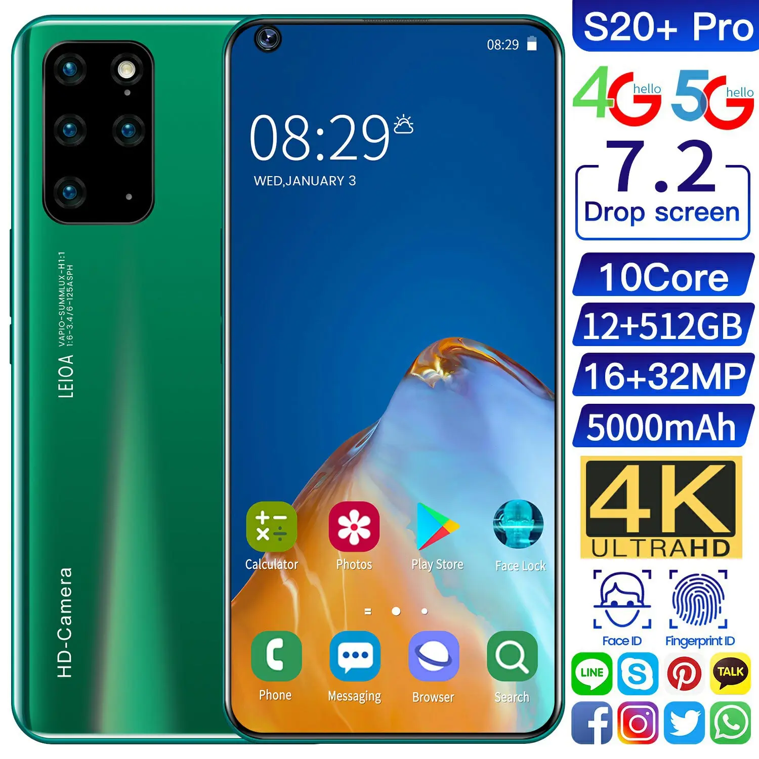 2021 S20 + Pro hot Android smart 7.2-inch water drop large screen new 2 +16GB mobile phone facial recognition fingerprint unlock
2021 S20 + Pro hot Android smart 7.2-inch water drop large screen new 2 +16GB mobile phone facial recognition fingerprint unlock