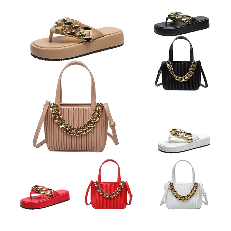 Trendy 2022 Women Ladies Chain Strap Pu Leather Handbag Flip-Flops Shoes Purse And Sandals Set Matching Purse Set, As pictures
Trendy 2022 Women Ladies Chain Strap Pu Leather Handbag Flip-Flops Shoes Purse And Sandals Set Matching Purse Set, As pictures
