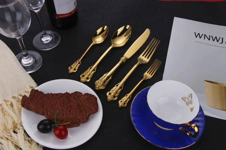 Luxury 24 Piece Gold and Sliver Stainless Steel Cutlery Set with spoon knife fork For GIft Weeding Party