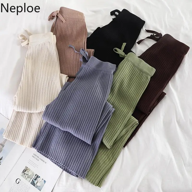 Winter Autumn Knitted Wide Leg Pants Women Korean Solid Pit Long Trousers Elastic Lace Up Pants Plus Size Sweatpants, As pictures
Winter Autumn Knitted Wide Leg Pants Women Korean Solid Pit Long Trousers Elastic Lace Up Pants Plus Size Sweatpants, As pictures