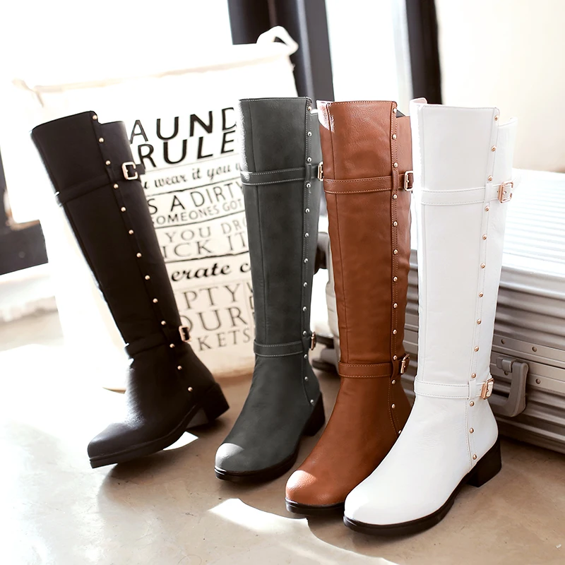 Winter New Style Round Head Stitching Belt Buckles Thick Heel Side Zipper Leather Knee Boots, Black white brown
Winter New Style Round Head Stitching Belt Buckles Thick Heel Side Zipper Leather Knee Boots, Black white brown