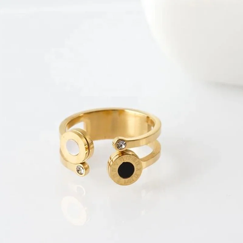 

Fashion Stainless Steel Ring Gold Silver Plating Wedding Bridal Ring for Women White Black Resin Roman Numerals Finger Rings, Gold/silver/rose gold