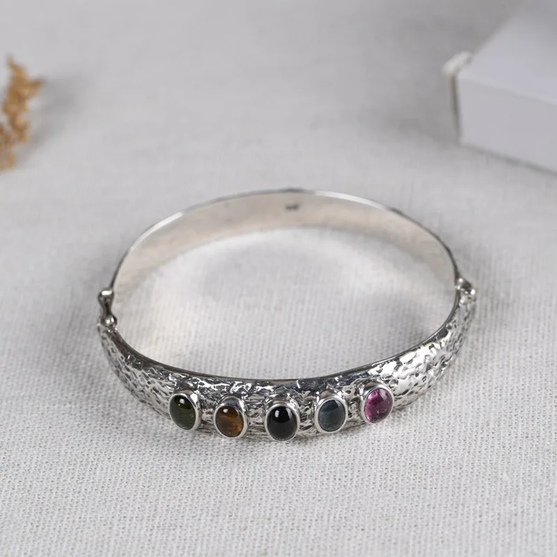 Genuine 925 Sterling Silver Retro Literary Temperament Hammer Face Watermelon Pink Tourmaline Female Open Bracelet Wholesale
Genuine 925 Sterling Silver Retro Literary Temperament Hammer Face Watermelon Pink Tourmaline Female Open Bracelet Wholesale
