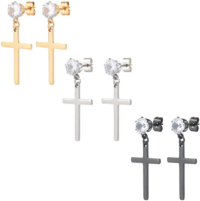 2021 Retro Trendy Punk Stainless Steel Dangle Cross Earrings for Men and Women, Picture shows
2021 Retro Trendy Punk Stainless Steel Dangle Cross Earrings for Men and Women, Picture shows