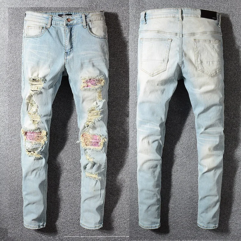2022 OEM logo Design jeans Light Blue Slim Fit Embroidery Hip Hop Biker Denim Distressed Stretch Ripped Mens Jeans, Picture
2022 OEM logo Design jeans Light Blue Slim Fit Embroidery Hip Hop Biker Denim Distressed Stretch Ripped Mens Jeans, Picture