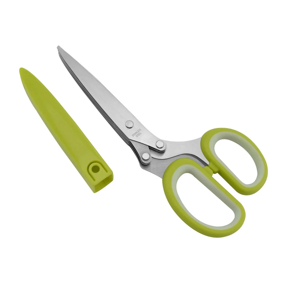 Anti-Slip TPR Coated Handle 5-Blades Kitchen Herb Scissors
