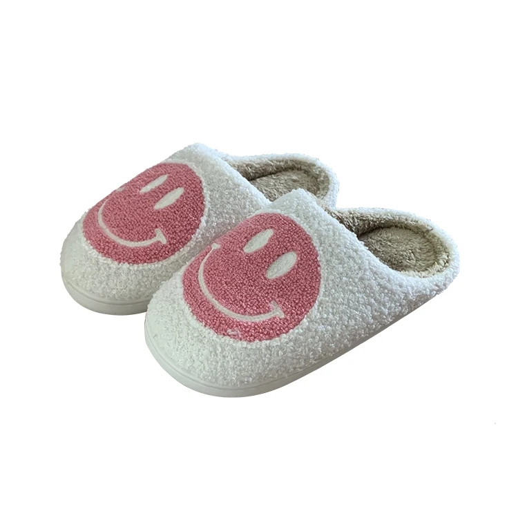 

Fashion Cotton cozy soft large ladies winter indoor happy warm women's home house cute smile face pattern smiley slippers, 7 colors