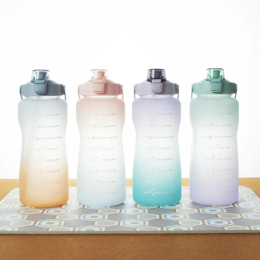 Gradient Mixing Color Plastic Water Bottle 68oz Custom Logo Cartoon Sticker High Volume Gym Water Bottle