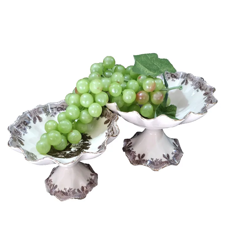 Best Selling Delicate Russia Style High Base Fruit Bowl Fruit Plate Cake Rack Kitchen Drawing Room Porcelain Plate
