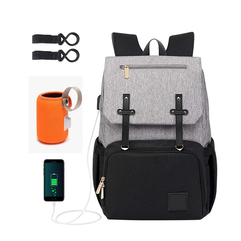 

Built-in USB Charging Port Baby Diaper Bag Backpack With bottle warmer, 6 in stock colors or customize