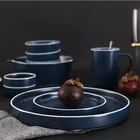 Retro porcelain round shape dark blue dinnerware custom stoneware plates