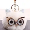 New big eyes owl fur pompom ball rex rabbit hair pendant key chain