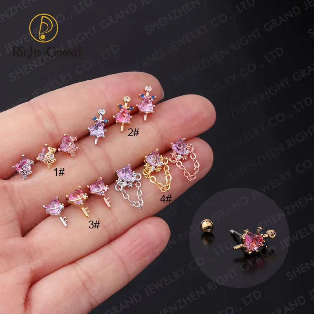Piercing Fashion Jewelry Women Stainless Steel Color Screw Heart Stud Cubic Zirconia Earring
Piercing Fashion Jewelry Women Stainless Steel Color Screw Heart Stud Cubic Zirconia Earring